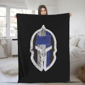 Discover Oregon State Police Fleece Blankets Thin Blue Line Spartan Helmet