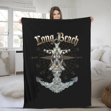 Discover Long Beach Anchor Nautical Sailing Boat Summer Fleece Blankets