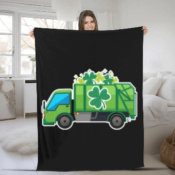 Discover Clover Truck St Patricks Day Full Green Shamrock Fleece Blankets