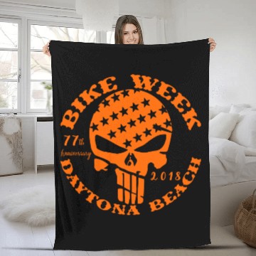 Discover Daytona Bike Week Skull 2018 ©WhiteTigerLLC.com Fleece Blankets