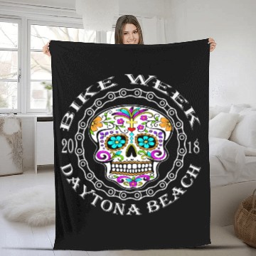 Discover Daytona Bike Week Sugar Skull 2018 ©WhiteTigerLLC. Fleece Blankets