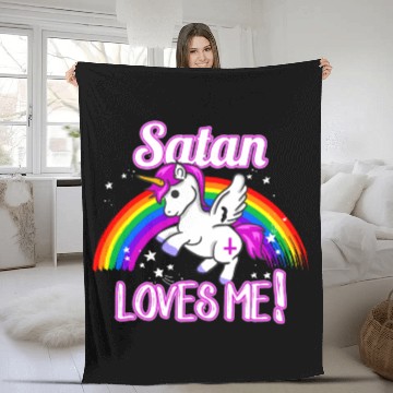 Discover Satan Loves Me - Funny Unicorn Rainbow Atheism Fleece Blankets