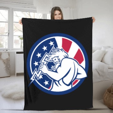Discover Zeus With Thunderbolt USA Flag Icon Fleece Blankets