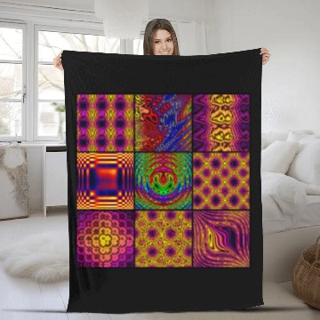 Discover 9 Panel Square Fractal Collage of Computer Art Fleece Blankets