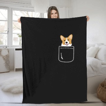 Discover Corgi In Pocket Funny Cute Puppy Big Happy Smile Fleece Blankets