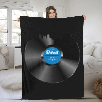 Discover Detroit Vinyl Skyline Record Music Lover Fleece Blankets