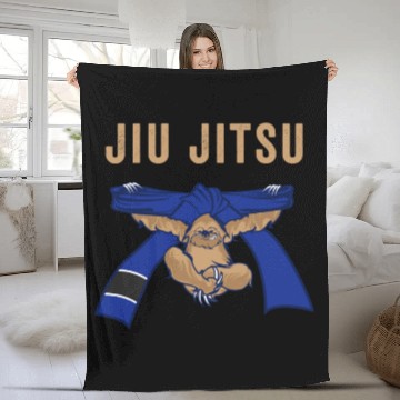 Discover Jiu Jitsu BJJ Sloth Jiu Jitsu Blue Belt with Text Brown Light Fleece Blankets