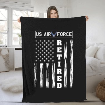 Discover US AIR FORCE Retired - Distressed American Flag Fleece Blankets