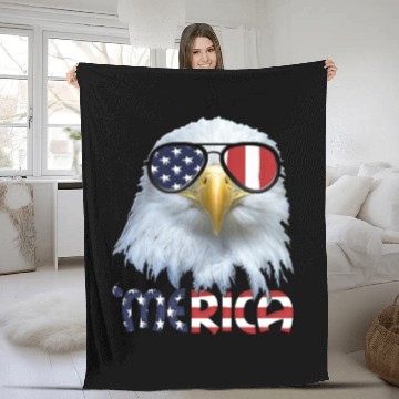 Discover American Eagle 4th July US Merica Election Gift Fleece Blankets
