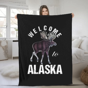Discover Alaska Moose Welcome to Alaska Fleece Blankets