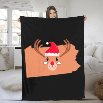 Discover PENNSYLVANIA Christmas Antler Red Nose Reindeer Fleece Blankets