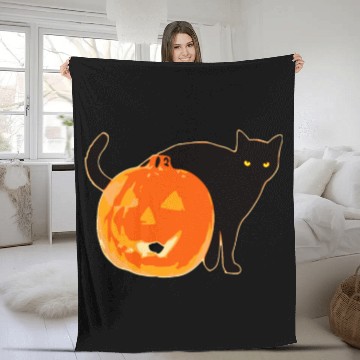 Discover Halloween Black Cat Jack o Lantern Pumpkin Funny Fleece Blankets