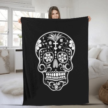 Discover Day Of The Dead Sugar Skull Black Fleece Blankets