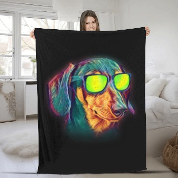 Discover Dachshund Colorful Neon Wiener Dog Sunglasses Fleece Blankets