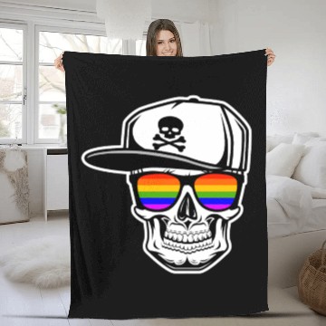 Discover Gay Skull LGBT Old School Gay Pride Sunglasses Fleece Blankets