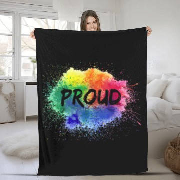Discover PROUD Color Splash LGBT Gay Pride Rainbow Fleece Blankets