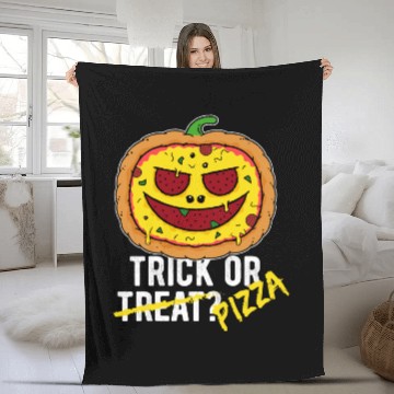 Discover Trick or Treat Pizza Face - Halloween Pizza Party Fleece Blankets