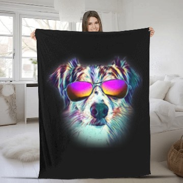 Discover Australian Shepherd Colorful Neon Dog Sunglasses Fleece Blankets