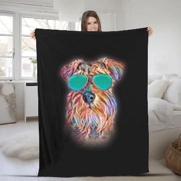 Discover Miniature Schnauzer Colorful Neon Dog Sunglasses Fleece Blankets