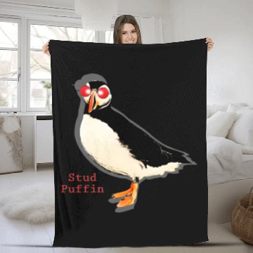 Discover Funny Puffin - Stud Bird Seafowl Alcidae Humor Fleece Blankets