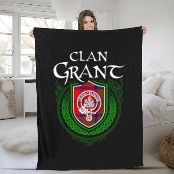 Discover Grant Surname Scottish Clan Tartan Crest Badge Fleece Blankets
