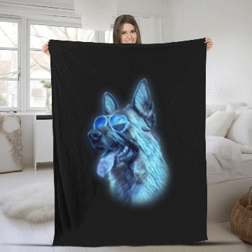 Discover German Shepherd Colorful Neon Dog Sunglasses Fleece Blankets