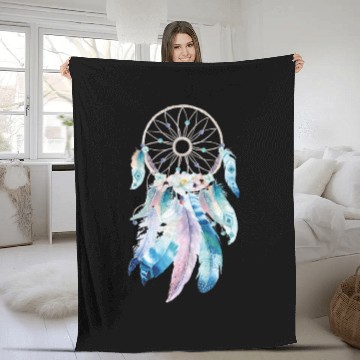 Discover Image: Watercolor, Feather dreamcatcher Fleece Blankets