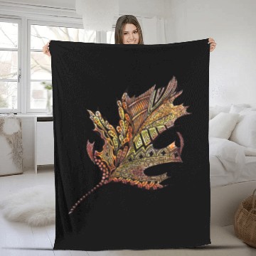 Discover Autumn leaf doodle hand painted Fleece Blankets