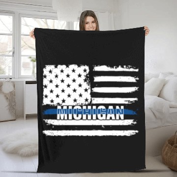Discover MI Michigan State Police Gift for Policeman, Cop Fleece Blankets