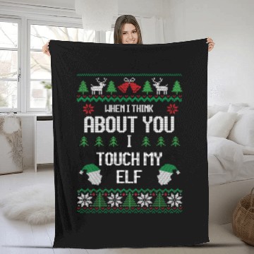Discover I Touch My Elf Funny Christmas Sweater Design Fleece Blankets