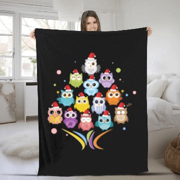 Discover Christmas - Christmas tree with Owls - Xmas - Pets Fleece Blankets