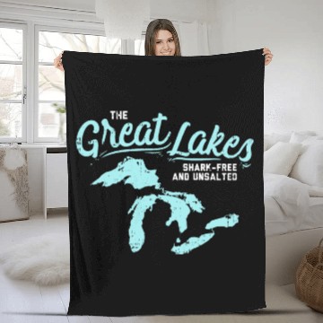 Discover Lake The Great Lakes Silhouette USA Border Gift Fleece Blankets