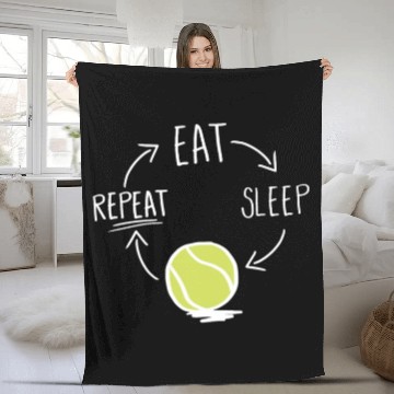 Discover Funny Tennis Player Gift Idea Eat Sleep Repeat Fleece Blankets