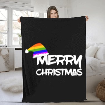 Discover Merry Christmas LGBT Gay Pride Rainbow Fleece Blankets