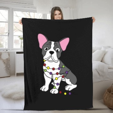 Discover French Bulldog Dog Present Christmas Lights Gift Fleece Blankets