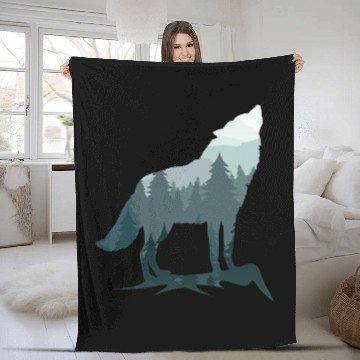 Discover Lone Wolf Survives The Mountain Silhouette Art Fleece Blankets