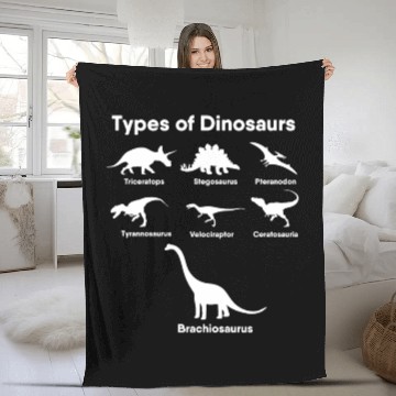 Discover Types of Dinosaurs T-Rex Veloceraptor, Triceratops Fleece Blankets