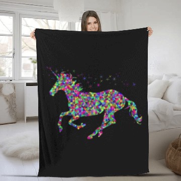 Discover rainbow unicorn Fleece Blankets