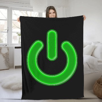 Discover Computer Power Button Lime Green Simulated Glow Fleece Blankets