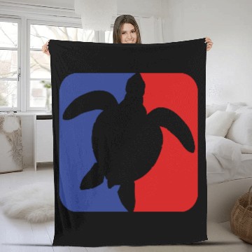 Discover red blue square button sea turtle silhouette outli Fleece Blankets