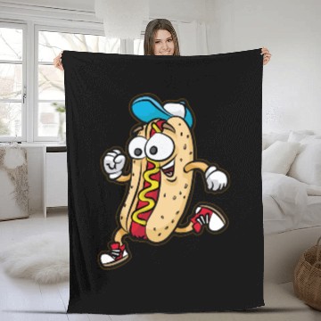 Discover Happy RUNNING HOTDOG BUN Fast Food Marathon Fleece Blankets