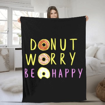 Discover Donut Worry Be Happy Geschenk Pink Love Happy Fleece Blankets