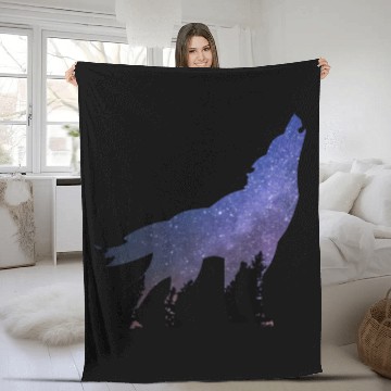 Discover Wolf wolves galaxy howl Fleece Blankets