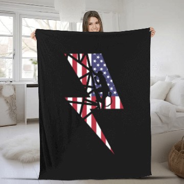 Discover Lineman Usa American Flag Cable Pole Light Gift Fleece Blankets