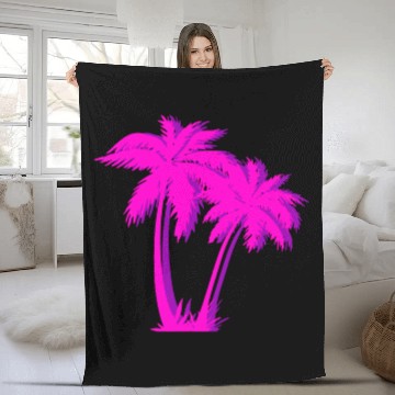 Discover Vaporwave Palm Tree Aesthetic Palm Glitch effect Fleece Blankets