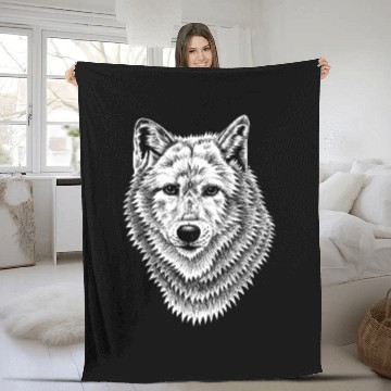 Discover Wolf face - ink illustration Fleece Blankets