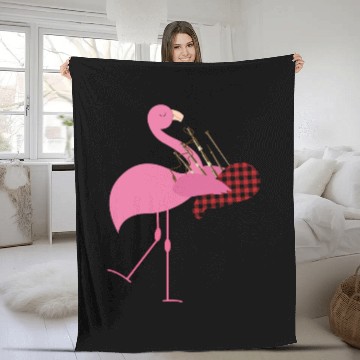 Discover Cute Pink Flamingo Playing Bagpipes Musician Gift Fleece Blankets