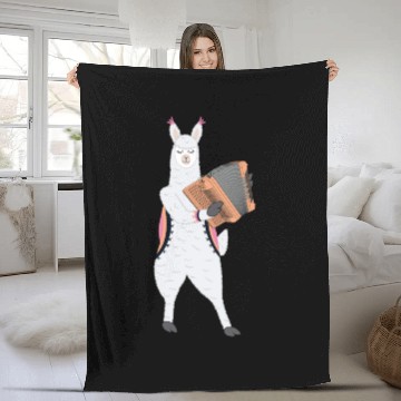 Discover Cute Alpaca Llama Playing Accordion Musician Gift Fleece Blankets