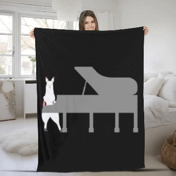 Discover Cute Alpaca Llama Playing Piano Musician Gift Fleece Blankets