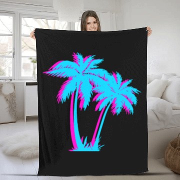 Discover Beach Vaporwave Palm Tree Gift Aesthetic Tropical Fleece Blankets